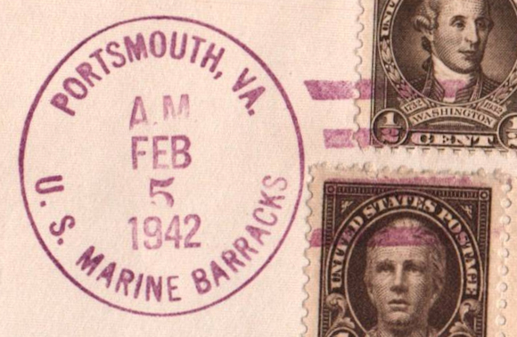File:GregCiesielski MarineBarracks PortsmouthVA 19420205 1 Postmark.jpg