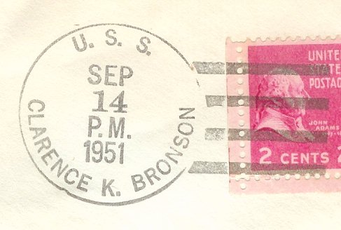 File:GregCiesielski ClarenceKBronson DD668 19510914 1 Postmark.jpg