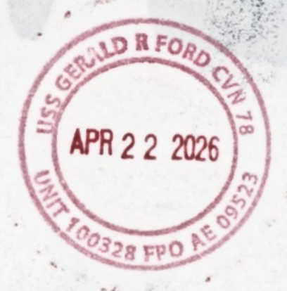 File:GregCiesielski GeraldRFord CVN78 20260422 1 Postmark.jpg